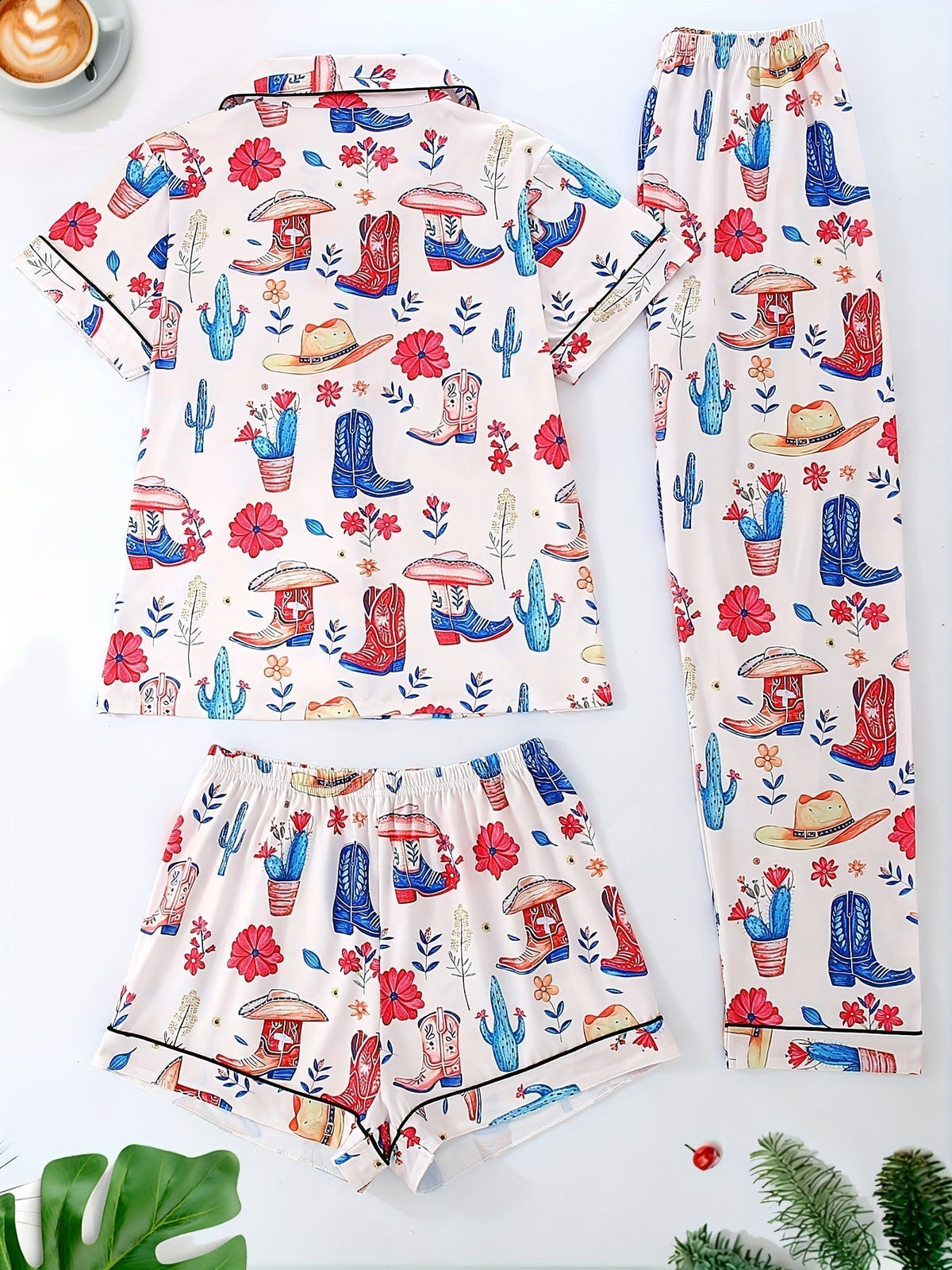 Western Vibes Printed Nightwear Set (3-Piece Combo)