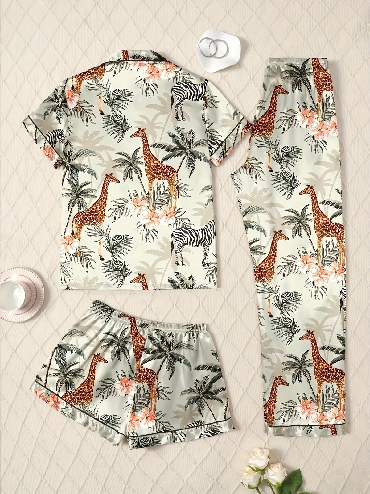 Tropical Giraffe Paradise Nightwear Set (3-Piece Combo)