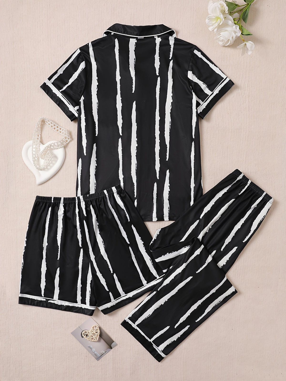 Midnight Stripes Nightwear Set (3-Piece Combo)