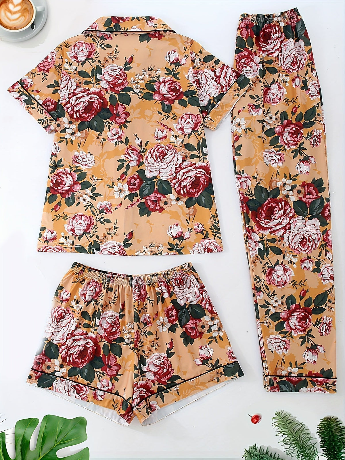 Blossom Elegance Floral Nightwear Set (3-Piece Combo)
