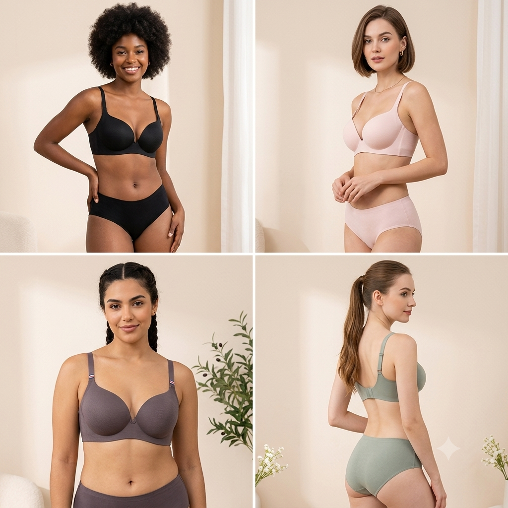 Seamless Multicolor Everyday Bra Panty Set (Pack of 4)