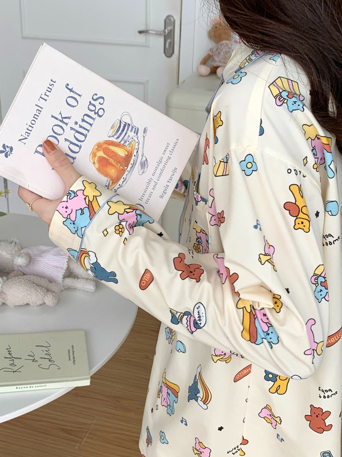 Cartoon Bear & Rainbow Pajama Set – Shirt & Pants