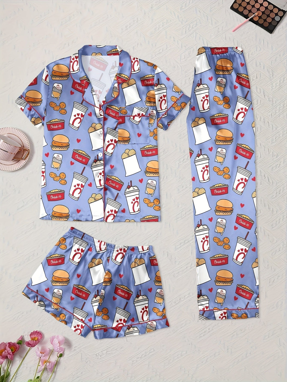 Midnight Munchies Satin Pajama Set 🍔🥤🍟