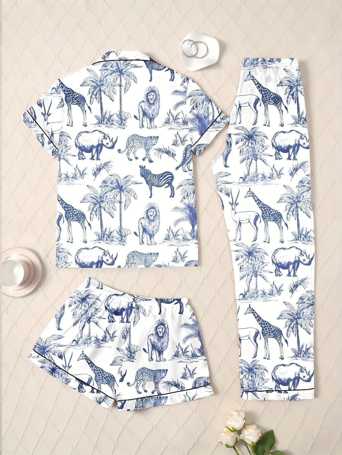 Safari Nights Jungle Print Nightwear Set (3-Piece Combo)