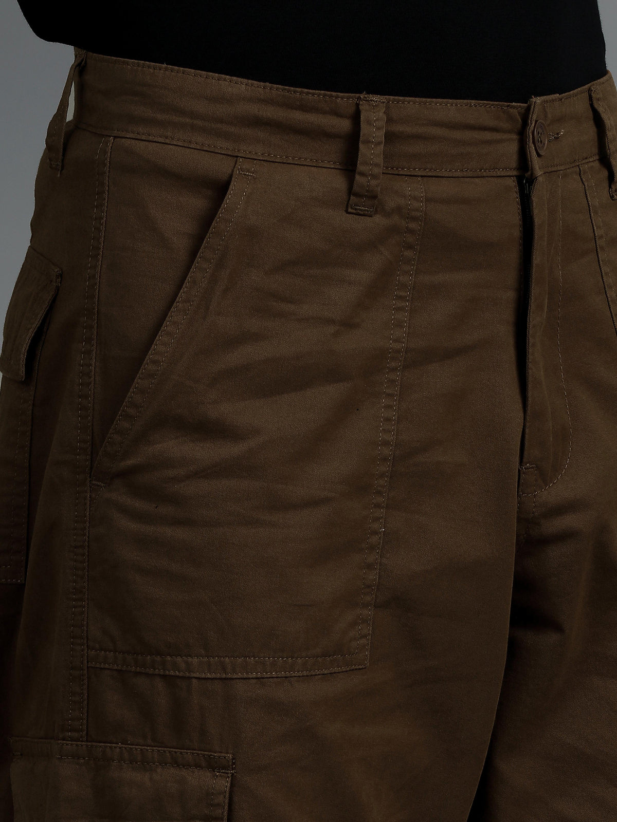 Men 2 Cotton Relaxed Fit Cargo Trousers, Brown khakhi