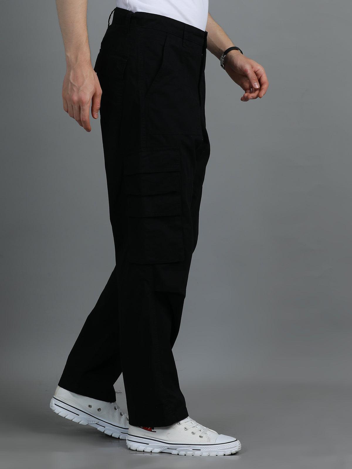 Men 2 Cotton Relaxed Fit Cargo Trousers, Black Moss Green