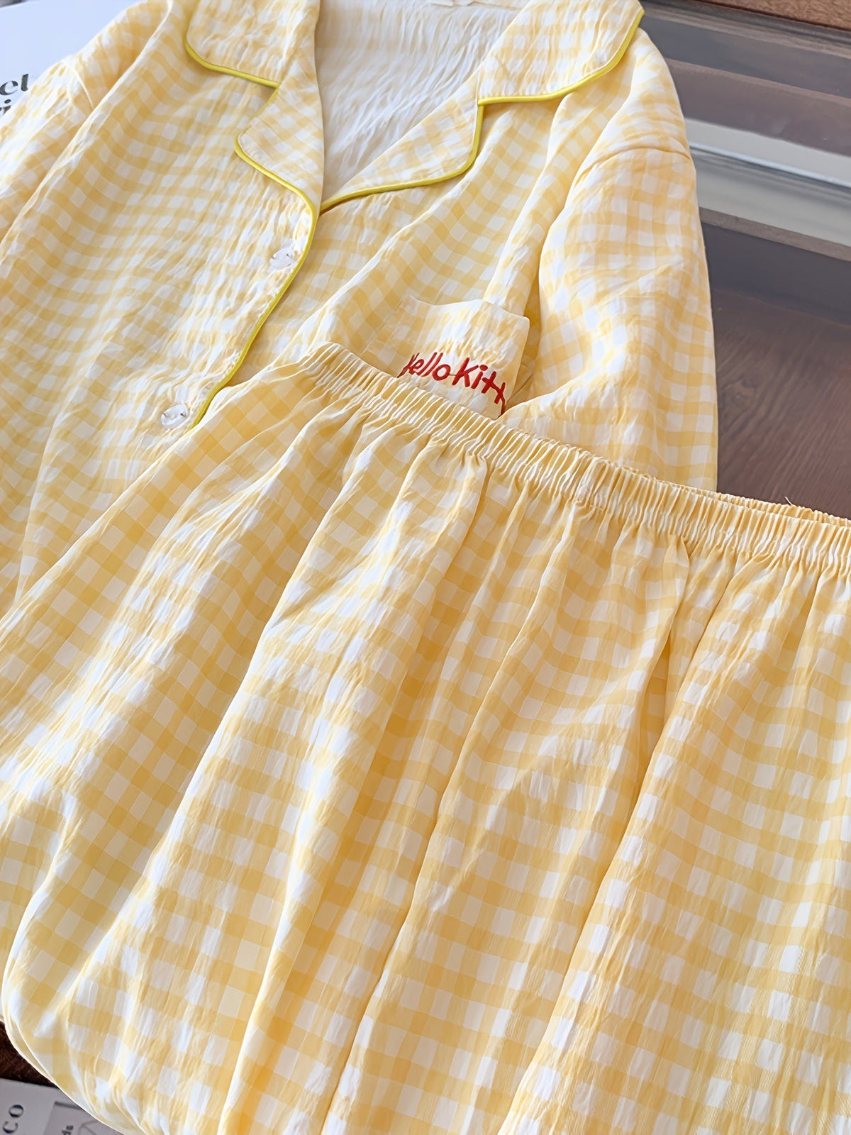 Yellow Gingham Hello Kitty Pajama Set – Shirt & Pants