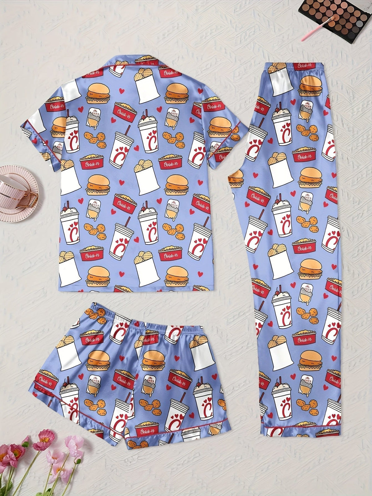 Midnight Munchies Satin Pajama Set 🍔🥤🍟