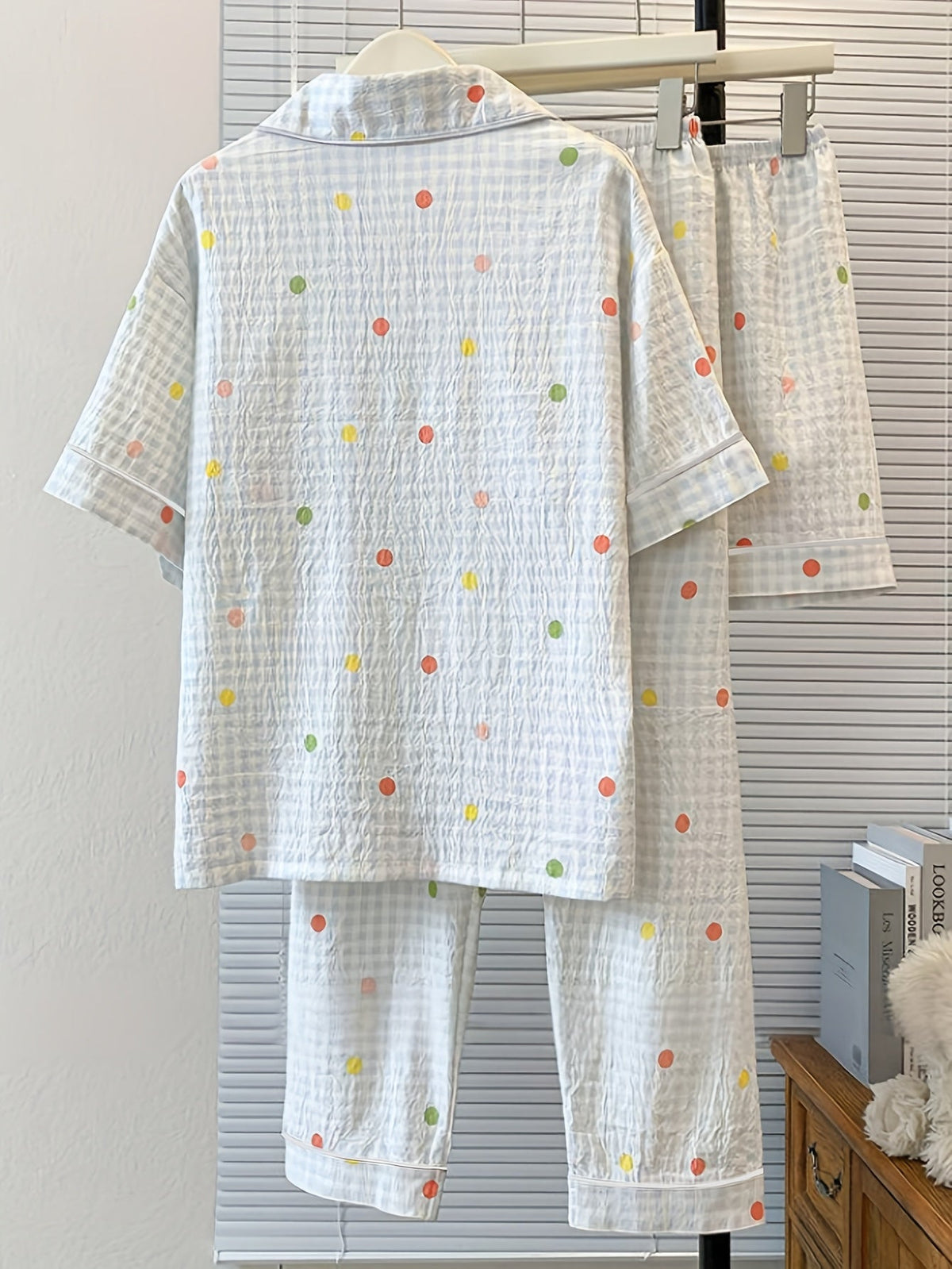 Polka Dot Pajama Set with Puppy Pocket – Shirt & Pants