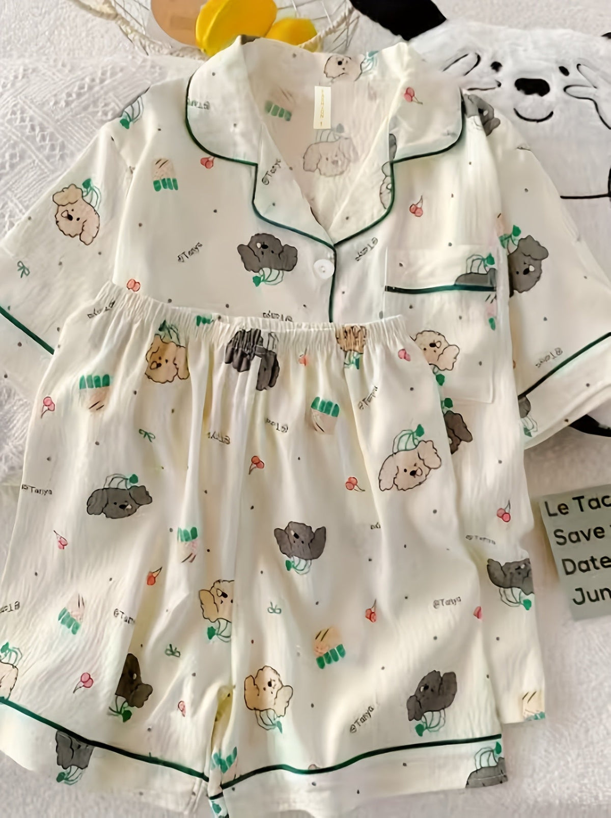 Poodle Puppy Print Pajama Set – Short Sleeve Shirt & Shorts