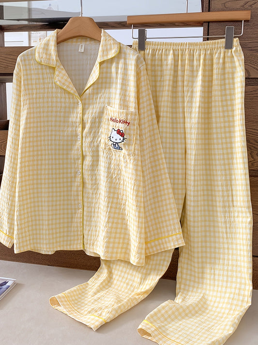Yellow Gingham Hello Kitty Pajama Set – Shirt & Pants