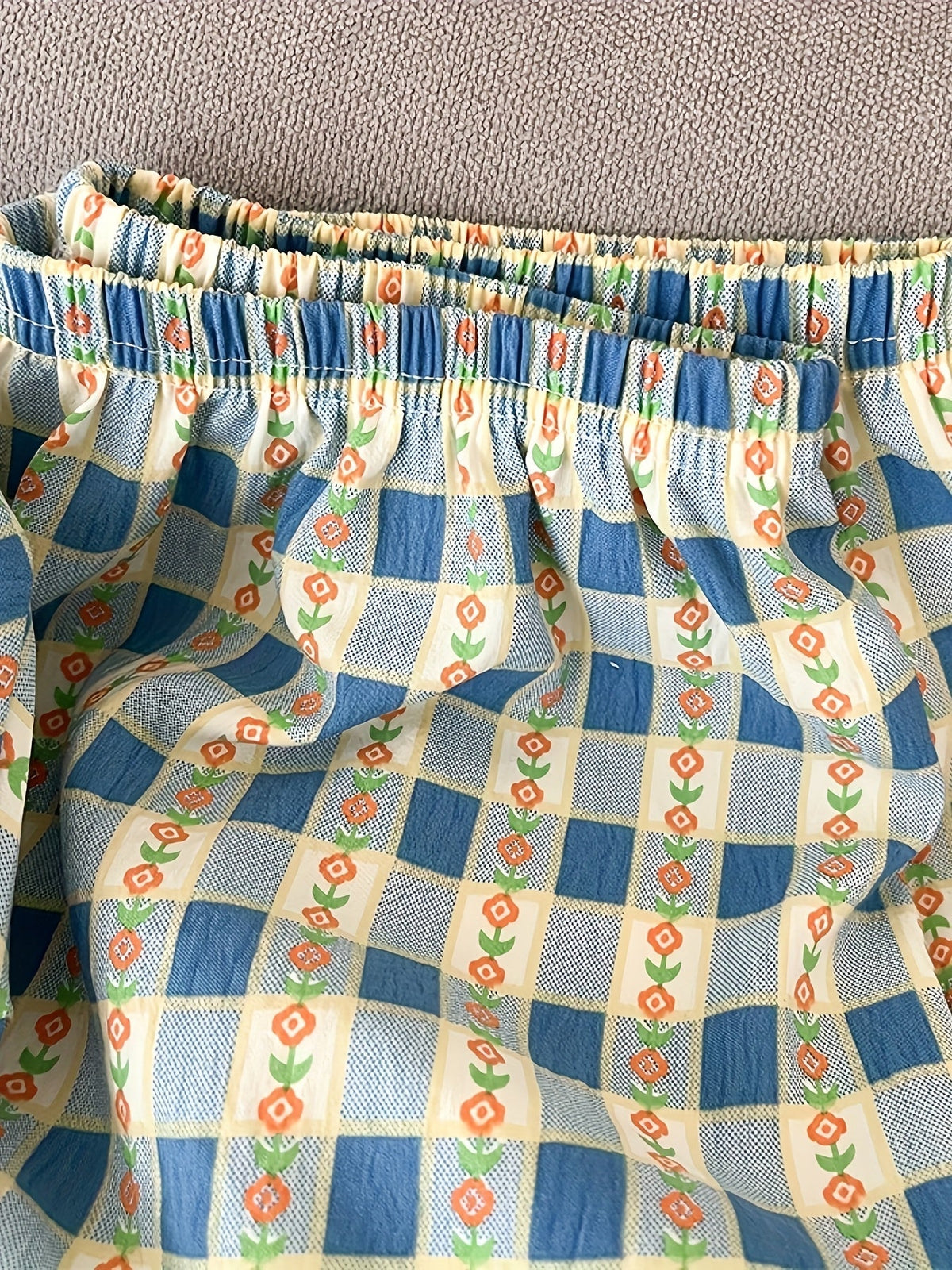Vintage Blue Check Pajama Set – Button Shirt & Pants