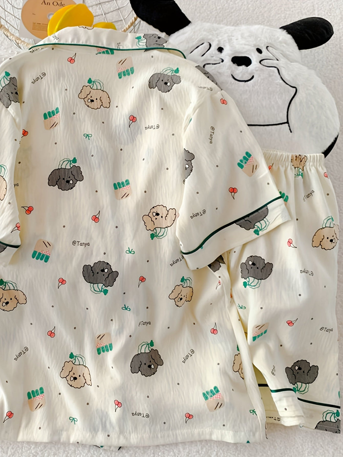 Poodle Puppy Print Pajama Set – Short Sleeve Shirt & Shorts
