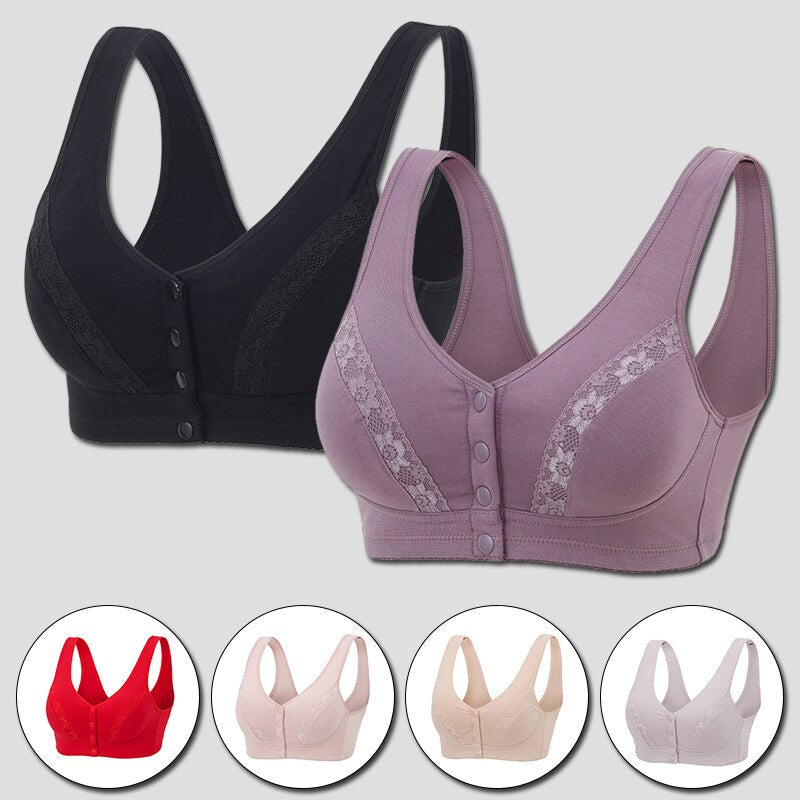 Comfy Cotton Full Cup Bralette With Detachable Chest Pad Breathable Stretchy Front Buckle Bra (Pack of 6)