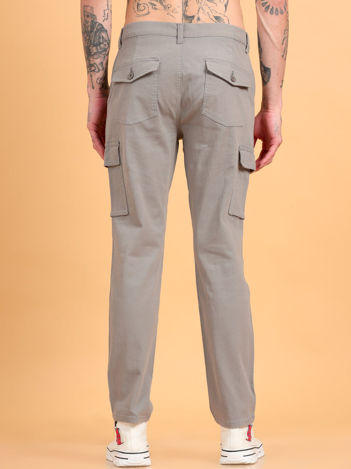 Men 2 Cotton Regular Fit Cargo Trousers, GRAPHITE GREY BROWN
