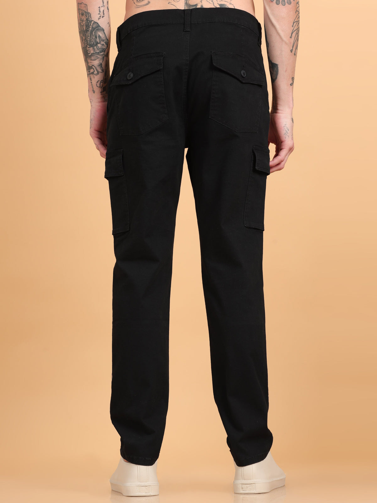Men 2 Cotton Regular Fit Cargo Trousers, BLACK GRAPHITE GREY
