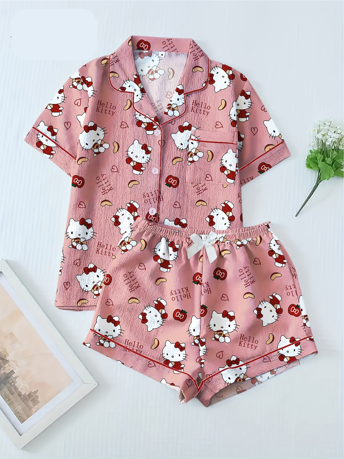 Hello Kitty Pink Pajama Set – Short Sleeve Shirt & Shorts