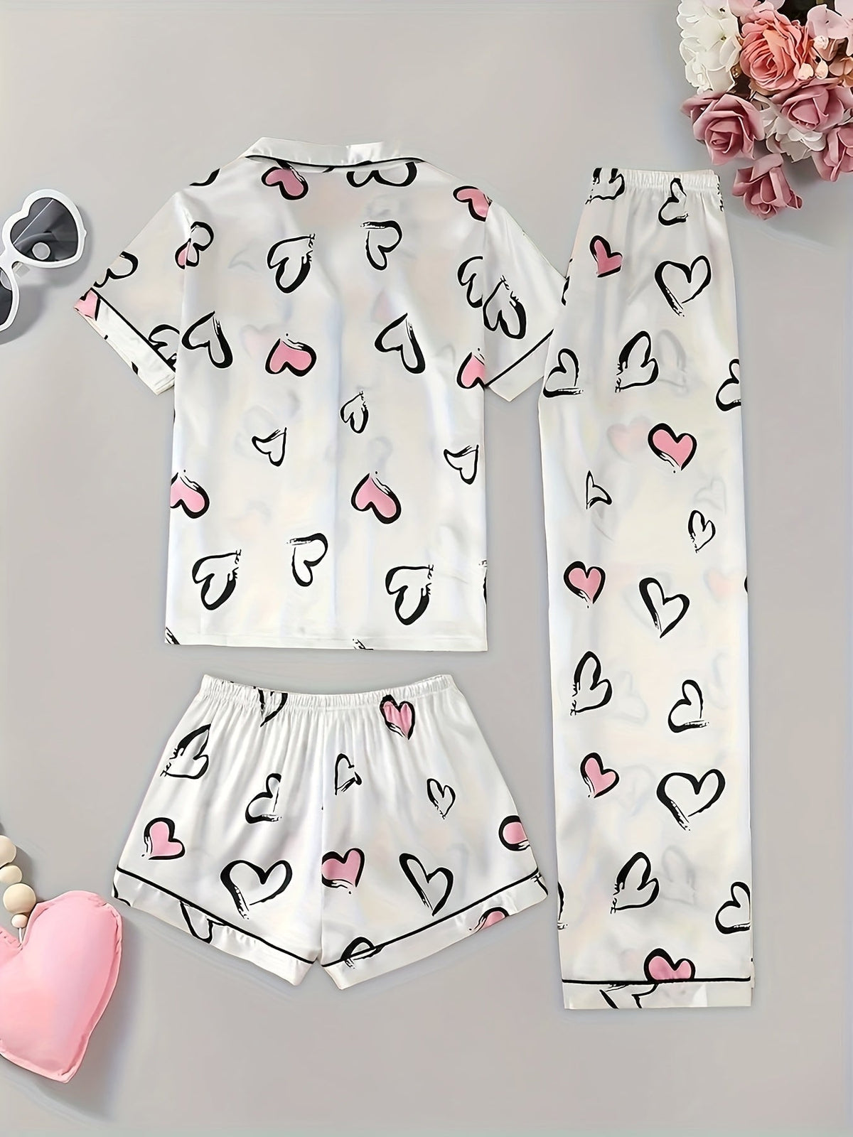 Sweetheart Satin Nightwear Set (3-Piece Combo) 💕✨