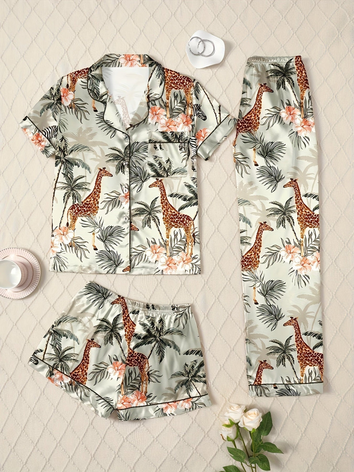 Tropical Giraffe Paradise Nightwear Set (3-Piece Combo)
