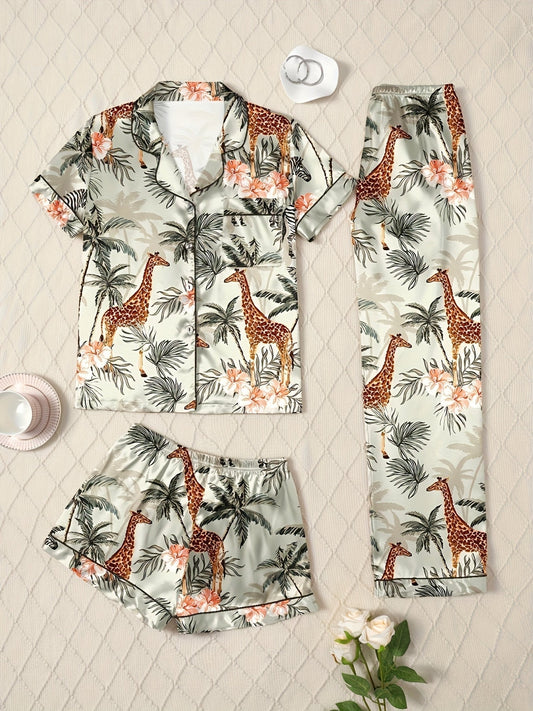 Tropical Giraffe Paradise Nightwear Set (3-Piece Combo)