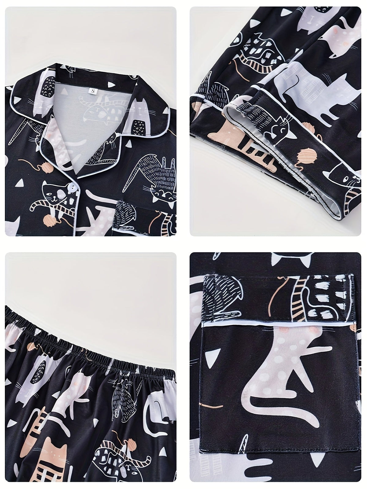 Purrfect Dreams Cat Print Nightwear Set (3-Piece Combo)