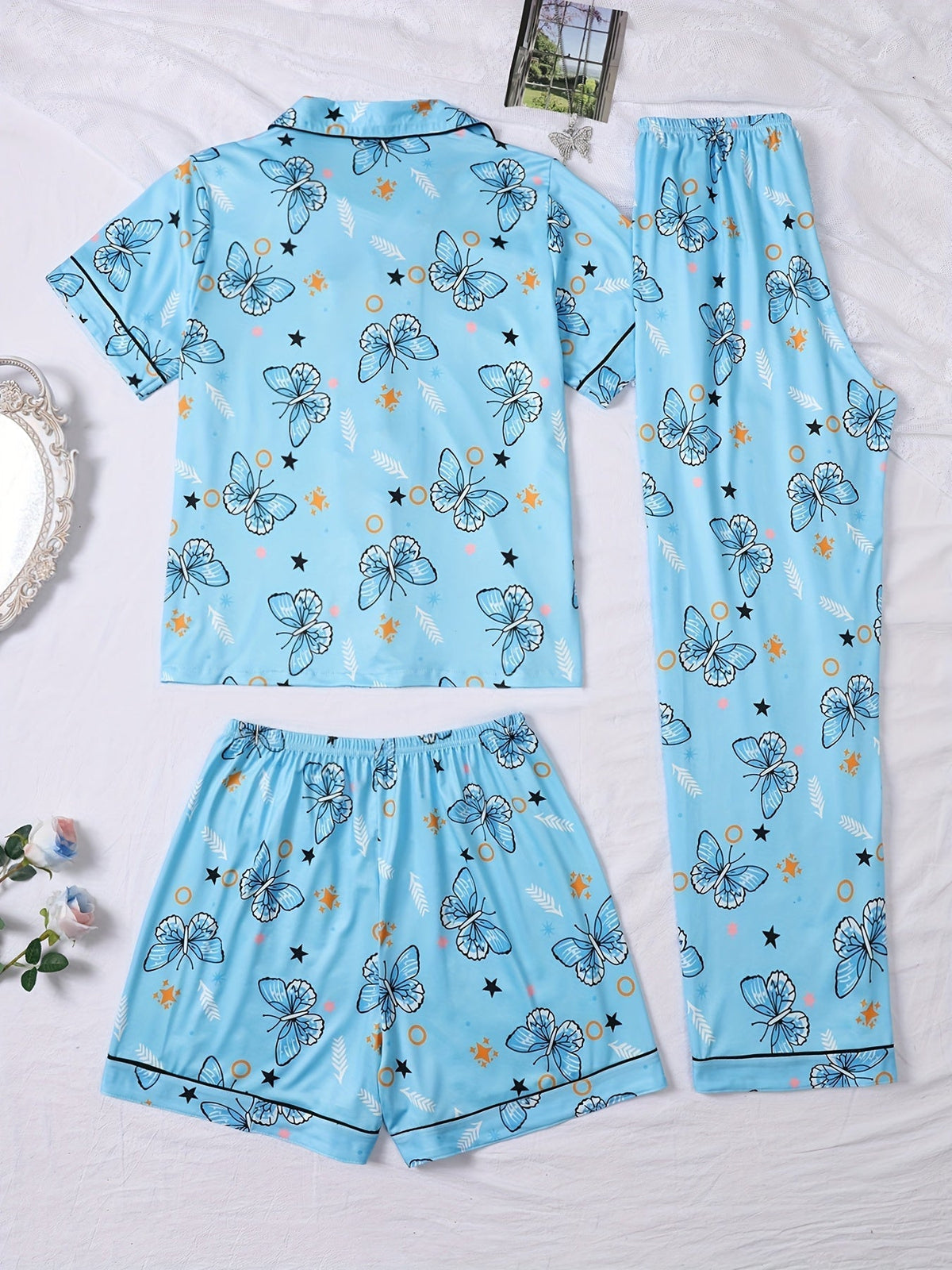 Blue Butterfly Dream Nightwear Set (3-Piece Combo)